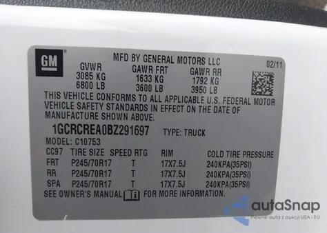 2011 Chevrolet Silverado 1500 Ls z USA, uszkodzony, nr VIN 1GCRCREA0BZ291697